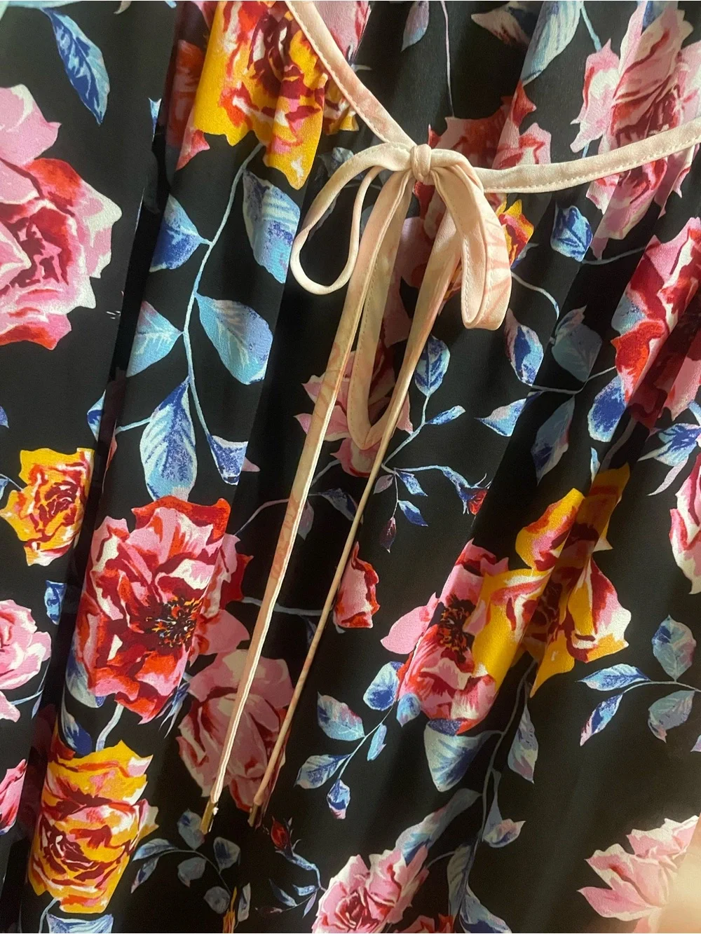 The Pioneer Woman Black Floral Peasant Blouse with Pink and Mint Accents - Picture 3 of 8